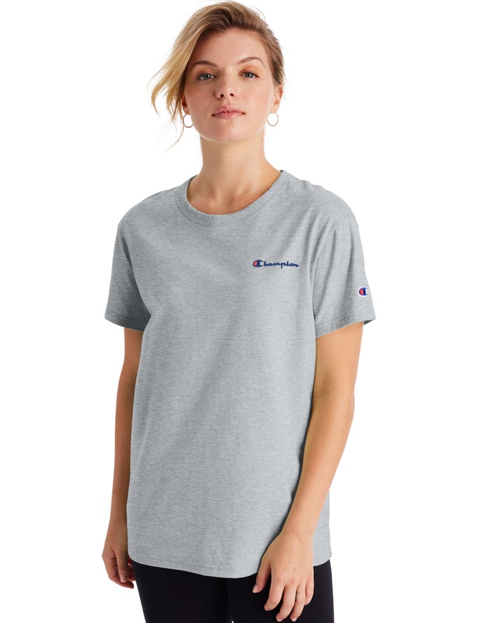 Champion T-Shirt Dames - Grijs - Boyfriend Script Logo ( 780569-GTN )